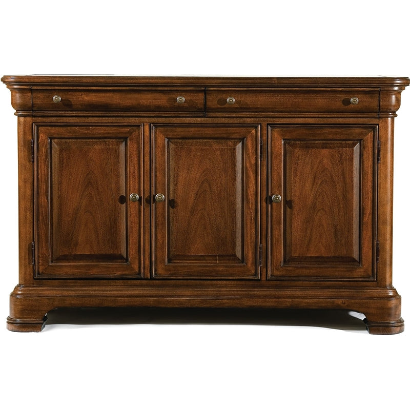 2 Drawer 3 Door Credenza with Marble Top in Rich Auburn Finish Wood