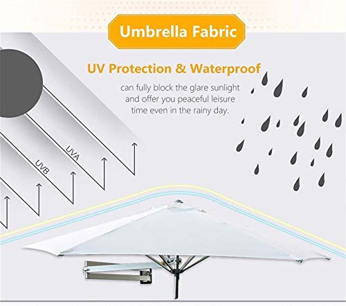 JLXJ Wall Mount Patio Umbrella, 7ft / 2.2m Khaki Tilting Foldable Garden Parasol with Aluminium Pole, Outdoor Sunshade Umbrellas