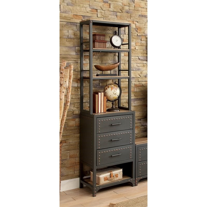 Azlo Industrial Pier Metal Cabinet in Gray and Natural