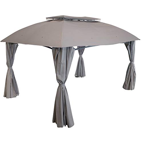 Sunnydaze 10 x 13 Foot Soft Top Rectangle Patio Gazebo with Screens and Privacy Walls - Gray - Perfect for Backyard, Garden or Deck
