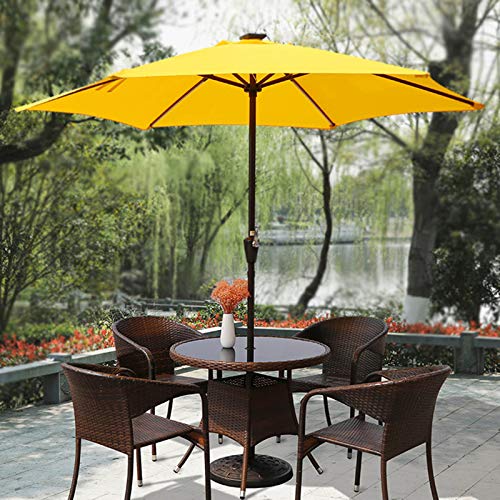 CMJM 8.8ft Yellow Patio Umbrella with LED Solar Lights Bar Outdoor Market Table Umbrella for Deck with 8 Sturdy Ribs Waterproof Polyester Fabric UV Protection