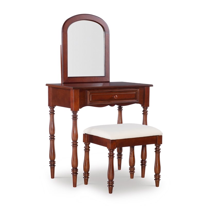 Wood Vanity and Stool Set in Rich Cherry
