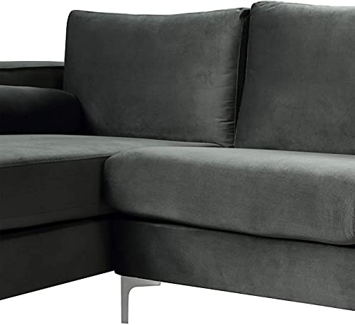 GAOPAN Modern Stylish Elegant Velvet Upholstered Sectional Sofa with Two Pillows, Home Villa Living Room Furniture Set U-Shape Symmetrical 4 Seaters Couch W/Double Wide Chaise Lounge,Black