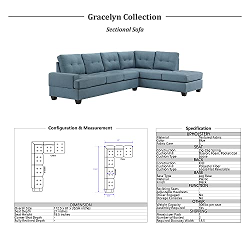 Lexicon Gracelyn 2-Piece Reversible Sectional Sofa, Blue