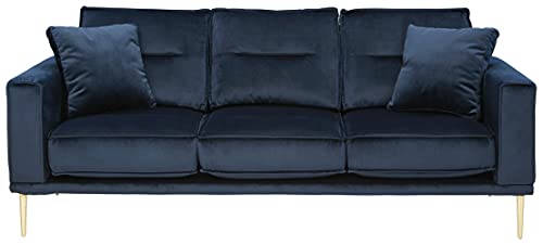 Signature Design by Ashley Macleary Modern Velvet Sofa with Gold Metal Legs, Navy Blue