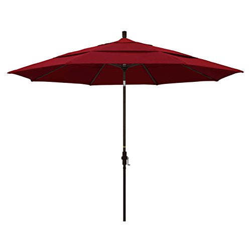 California Umbrella GSCU118117-F13-DWV 11' Round Aluminum Market, Crank Lift, Collar Tilt, Bronze Pole, Red Olefin Patio Umbrella, 11-Foot