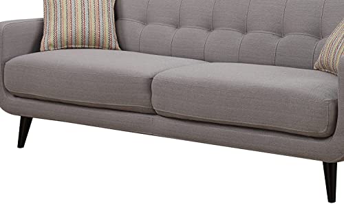 AC Pacific Crystal Mid Century Modern Upholstered Living Room Tufted Sofa with 2 Accent Pillows, Trout Grey