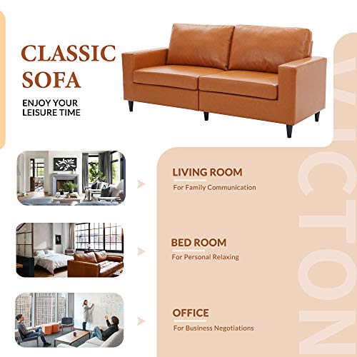 STARTOGOO Leather 2 Piece Living Room Sofa Sets, Modern Upholstered Loveseat and Couch Furniture, Solid Frame and Wood Legs PU(5 Seat), 2+3, Brown 6