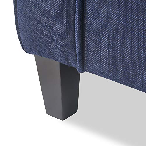 Serta Harmon Square Arm Reversible Sectional Sofa Living Room, Modern L-Shaped 3 Seat Fabric Couch, Dark Blue