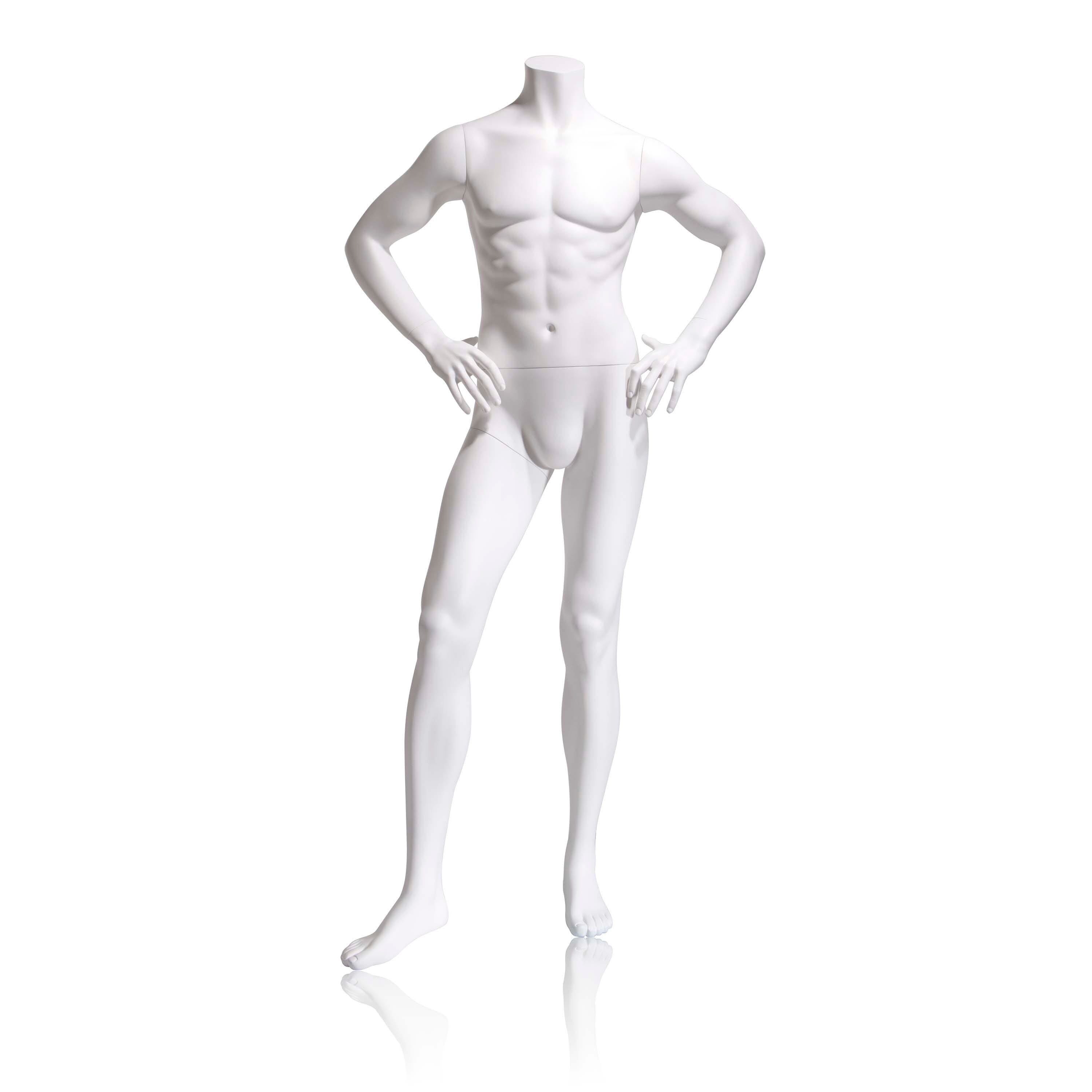 Econoco Male Mannequin - Headless, Hands on Hips, Right Leg Slightly Forward