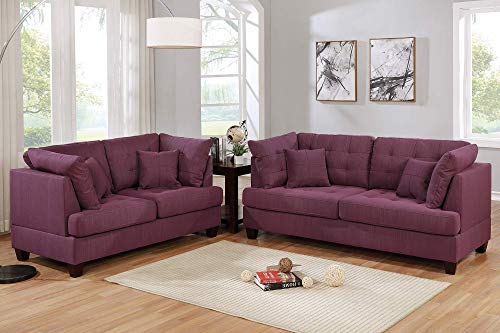 Bobkona 2-Pcs Sofa & Loveseat Purple