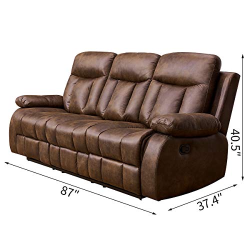 Betsy Furniture Microfiber Fabric Recliner Set Living Room Set in Brown, Sofa Loveseat Chair Pillow Top Backrest and Armrests 8028 (Sofa)