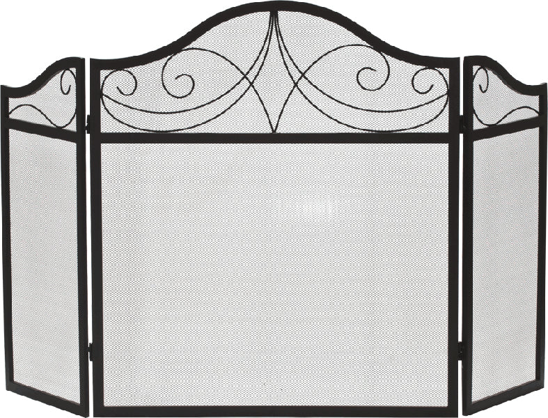 Dagan 3-Fold Black Wrought Iron Arched Fireplace Screen