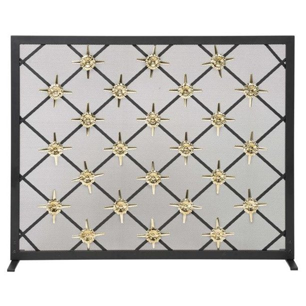 Dagan Black And Polished Brass Star Fireplace Panel Screen