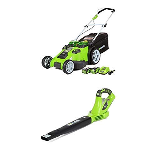 Greenworks 20-Inch 40V Twin Force Cordless Lawn Mower with 40V 150 MPH Variable Speed Cordless Blower Battery Not Included 24282