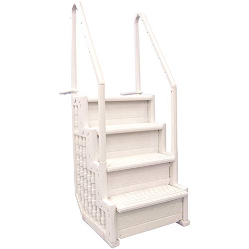 Blue Torrent AC 30163 Antigua 32 Inch 4 Stair Step Ladder with Safety Handrails and Side Supports for Above Ground Water Swimming Pool, White