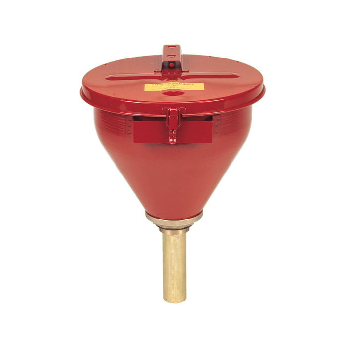 Justrite Large Steel Drum Funnel For Flammables With 6 Inch Flame Arrester And Self-Closing Cover, 2 Inch Bung