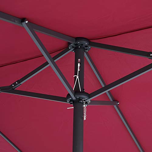 JAXPETY 15FT Extra Large Patio Umbrella, Double-Sided Outdoor Market Umbrella with Crank, Burgundy