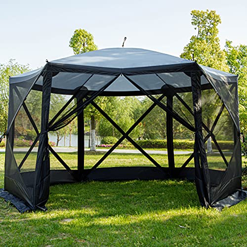 EVER ADVANCED Screen House Room, Instant Cabin Tent, Outdoor Screened Canopy Tent Zippered Pop Up Gazebos 8-10 Person for Patios Shelter,Black