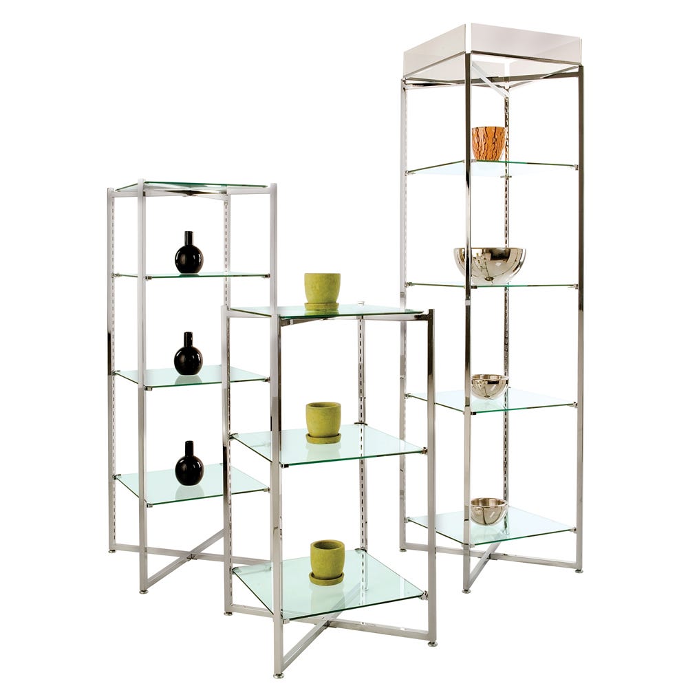 Econoco Folding Glass Tower With Brushed Chrome Finish (1 Pcs. Per Carton)