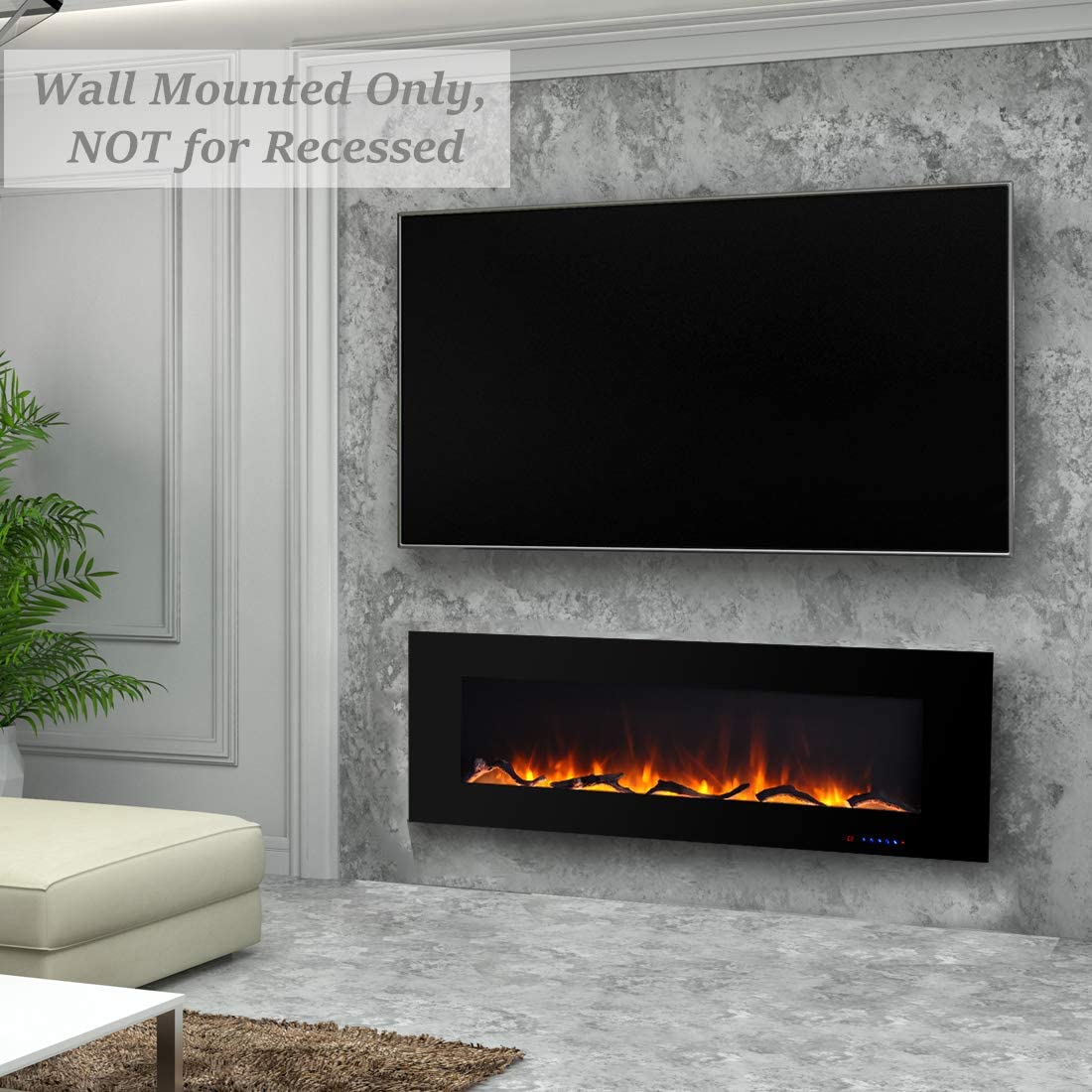 批量编辑标题Valuxhome WM60 60 in. 750/1500W Wall Mounted Log and Crystals Fireplace with Remote Black New