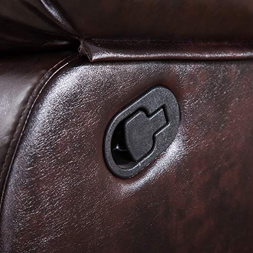 Modern PU Leather Reclining Sofa Loveseat for Living Room Guest Room, Classic 2 Seater Recliner Couch Chair with Thick Cushions, Padded Armrest, Adjustable Backrest and Footrest for Small Space, Brown