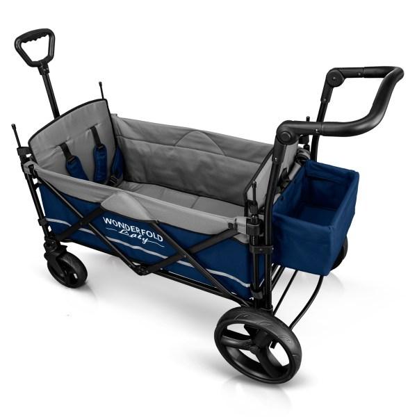 WonderFold Baby X2 Push/Pull 2-Passenger Double Stroller Wagon Navy New