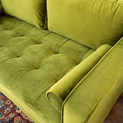 ASHCROFT Jax Mid-Century Modern Pillow Back Velvet Loveseat in Pistachio