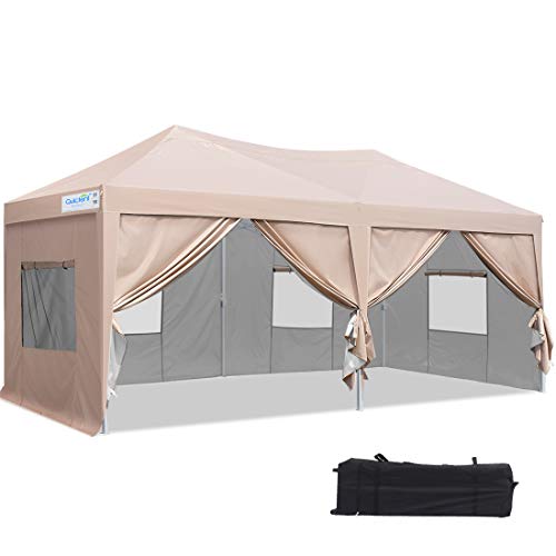 Quictent Privacy 10x20 ft EZ Pop Up Canopy Tent Party Tent Outdoor Event Gazebo with Sidewalls 100% Waterproof-(Beige)