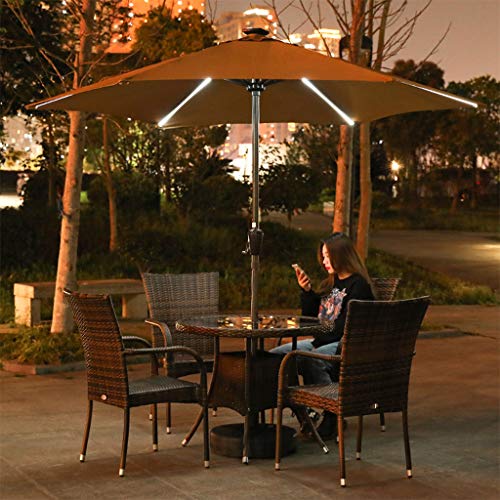 XDD Garden Parasol Tilting Umbrella with Solar LED Lights Outdoor LED Parasol Patio Solar Sun Shade High-Density Thickened Iron Rib Sun Protection and Rain
