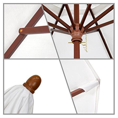California Umbrella 9' Rd. Wooden Market Umbrella, Push Open Pin Stop , Sunbrella Canvas
