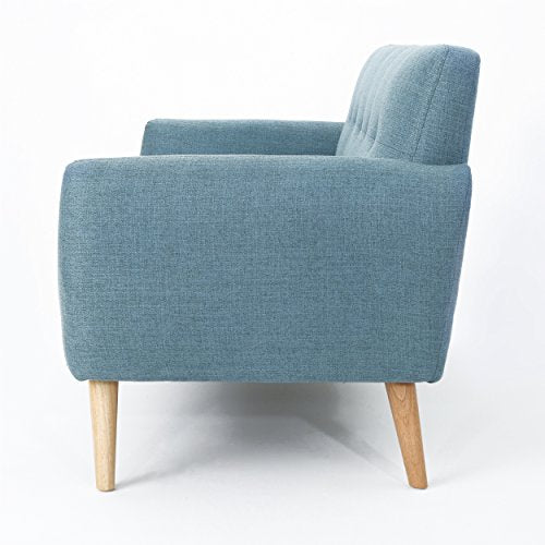 Christopher Knight Home Josephine Mid-Century Modern Petite Fabric Sofa, Blue / Natural Finish