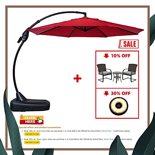 Grand Patio Deluxe NAPOLI 12 FT Curvy Aluminum Offset Umbrella, Patio Cantilever Umbrella with Base, Red