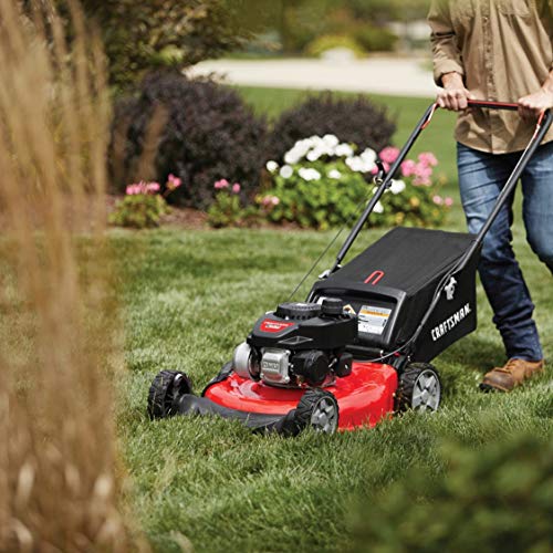 Craftsman M105 140cc Gas Powered Push 21-Inch 3-in-1 Lawn Mower with Bagger, 1-in, Liberty Red