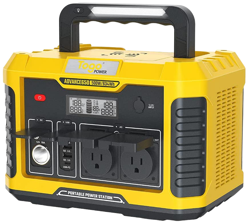 Togo Power Advance 650 Portable Power Station Lithium-ion Battery Solar Generator 120V/500W Dual AC Outlet New