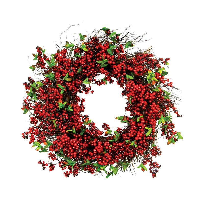 Greenfields Red/Green Mini Leaf Wreath 24 in. Dia. (Pack of 6)