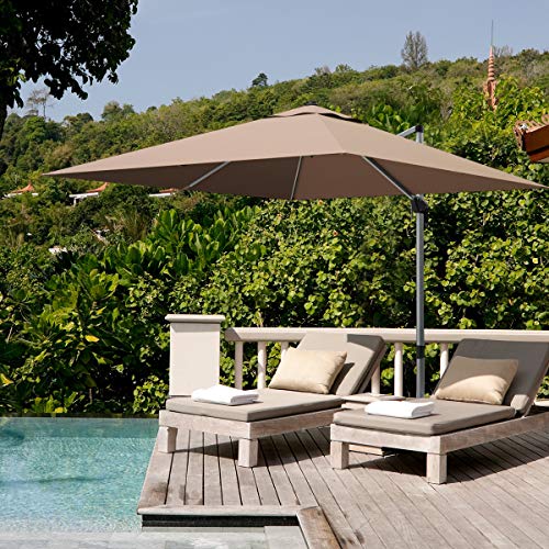 SPSUPE 10 FT Square Cantilever Umbrella, Patio Umbrella with Aluminum Pole, Cross Base, Offset Hanging, 360 Degree Rotation, Ideal for Garden Deck Backyard Pool Beach