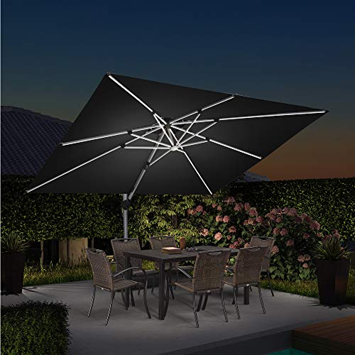 PURPLE LEAF 9' X 12' Double Top Deluxe Solar Powered LED Rectangle Patio Umbrella Offset Hanging Umbrella Outdoor Market Umbrella Garden Umbrella, Black