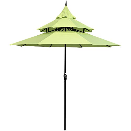 Sunset Vista Designs 300005-LG Imperial 9 Ft. Steel Pagoda Outdoor Patio Umbrella with Easy Crank Lyft (No Tilt), Lime Green
