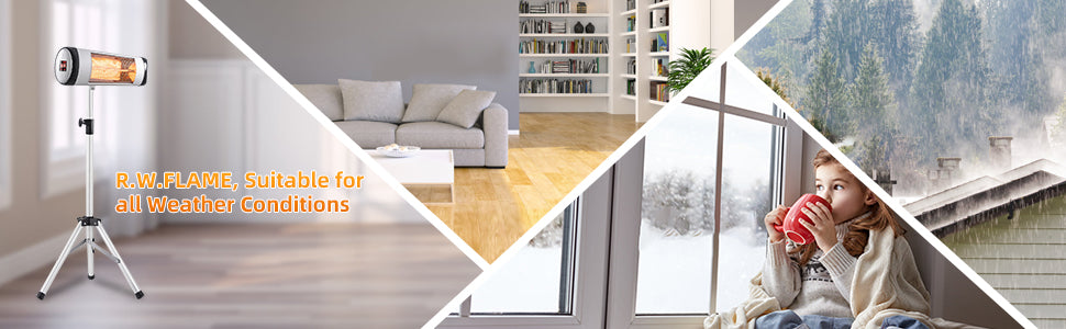 RW Flame 516B 500W-1500W Height Adjustable Waterproof IP65 Rated Infrared Electric Patio Heater With Remote New