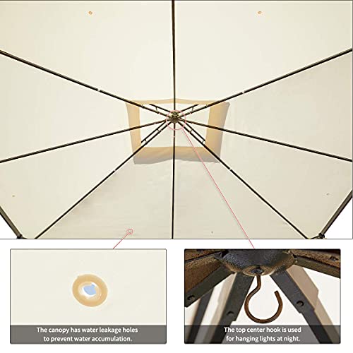 YOLENY 10x12 FT Canopy Gazebo Outdoor Gazebo Steel Frame with Vented Soft Top for Backyard,Patio,Party,Event Cream