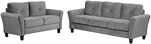 COODENKEY Modern Sofa Sets for Living Room 2 Piece,Tufted Upholstered Loveseat Couch Track Arm Classic Mid-Century for Home or Office (2+3 Seat), Grey