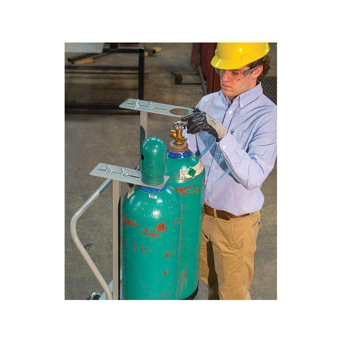 Justrite Double Cylinder Hand Truck, 10.5 Inch Pneumatic Wheels, Rear Casters