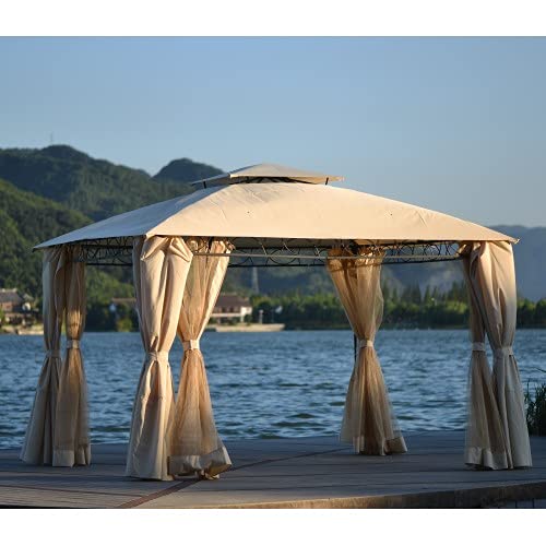 SOONBUY Outdoor Gazebo for Patios, Canopy for Shade and Rain with Mosquito Netting, Outdoor BBQ Gazebo Tent with UV Protection for Lawn, Garden, Backyard and Deck, Beige