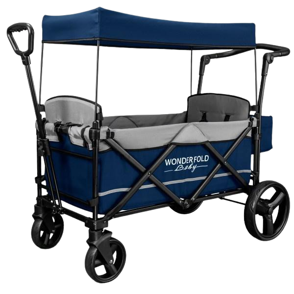 WonderFold Baby X2 Push/Pull 2-Passenger Double Stroller Wagon Navy New