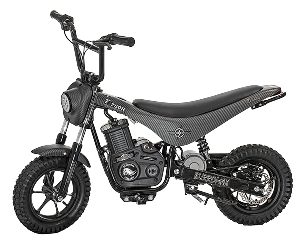 Burromax TT750R 36V 750W Kids Off Road Electric Lithium Ion Powered Ride On Mini Pocket Dirt Bike Matte Black Carbon Fiber New
