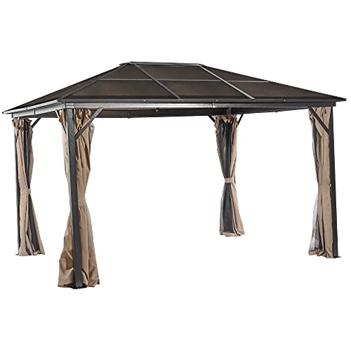 YITAHOME Hardtop Gazebo 10x12 ft - Outdoor Canopy Gazebo with Netting and Shaded Curtains, Aluminum Frame Polycarbonate Garden Tent for Patio, Backyard, Deck and Lawns