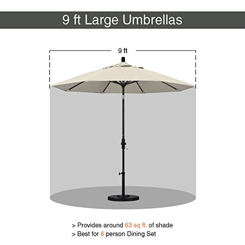 California Umbrella GSPT908302-F22 9' Round Aluminum Market, Crank Lift, Push Button Tilt, Black Pole, Antique Beige Olefin Patio Umbrella, 9-Feet