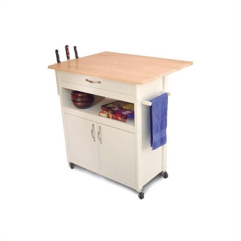Butcher Block Kitchen Cart in White