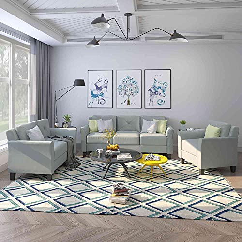 Cotoala 3 Pieces Living Room Sofa Set, Upholstered Three-Seat Couch, Loveseat and Armchair, Button Tufted Cushions, for Home or Office, Grey, Gray
